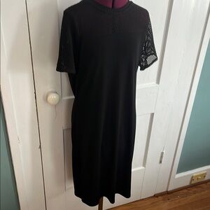 Michael Kors Black Sheath Midi Dress with Mesh Detail